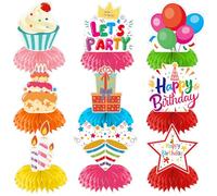 DiiWmme 9 centrotavola colorati a nido d'ape, set di decorazioni per la tavola di buon compleanno per bambini, ragazzi e ragazze, forniture per feste di compleanno (multicolore C)