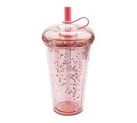 DiiWmme Bicchieri rosa glitterati con coperchio e cannuccia, 420 ml, tazza termica a doppia parete, a tenuta stagna, per caffè freddo, frullati, viaggi, ufficio e scuola