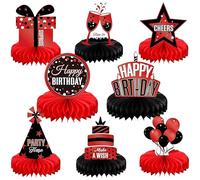 DiiWmme Decorazioni per la tavola a nido d'ape per compleanno, 8 pezzi, colore: nero e nero, decorazioni per la tavola per feste di compleanno, riutilizzabili (nero e rad)