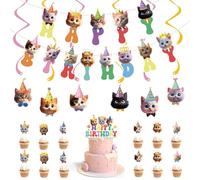 DiiWmme Kit di decorazioni per feste di compleanno a tema gatto, striscione di buon compleanno, vortici da appendere, topper per cupcake per feste a tema gatti (gatto)