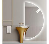 Dijateman 100cm Mezza Luna Specchio da Bagno a LED, 3 Colori Anti Nebbia Specchio da Bagno, Retroilluminato, Grande 120cm Senza Cornice Decorazioni Casa(Right,24 * 48in)