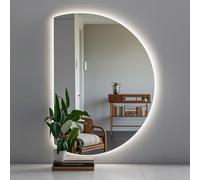 Dijateman 110/130cm Senza Cornice Semicerchio Specchio Montato a Parete, con Anti Nebbia Interruttore Tattile, 3 Colori Intelligente Regolabile, Antideflagrante(Cut left,120cm/47in)