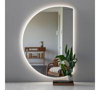 Dijateman 110/130cm Senza Cornice Semicerchio Specchio Montato a Parete, con Anti Nebbia Interruttore Tattile, 3 Colori Intelligente Regolabile, Antideflagrante(Cut right,120cm/47in)
