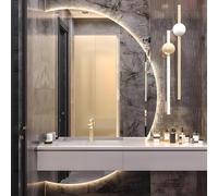 Dijateman 120cm Semicerchio Specchio Vanity Bagno, 3 Colori, Anti Nebbia, 130cm Grande Retroilluminato Senza Cornice Specchio Decorativo, Taglio Sinistro/destro(Right,35in)