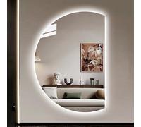 Dijateman 120cm Semicerchio Specchio Vanity Bagno, 3 Colori, Anti Nebbia, 130cm Grande Retroilluminato Senza Cornice Specchio Decorativo, Taglio Sinistro/destro(Left,35in)