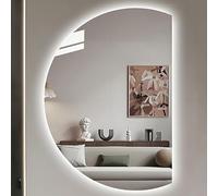 Dijateman 130cm Grande Semicerchio Specchio da Parete, 90/120cm Moderno Senza Cornice Specchio da Intelligente con Retroilluminato, Anti Nebbia, 3 Colori di Luce(Right cut,39in)