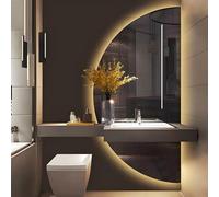 Dijateman 3 Colori Dimmerabile Specchio da Bagno da Parete, Grande Mezza Luna Retroilluminato Specchio a Figura Intera, Anti Nebbia, per Decorazioni Casa(Left,50 * 100cm)