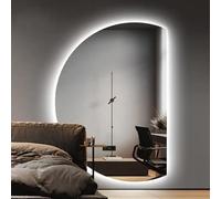 Dijateman 3 Colori Retroilluminato Senza Cornice Specchio da Bagno con Anti Nebbia, Grande Semicerchio LED Specchio da Trucco, Taglio Sinistro/destro(Right cut,51in)