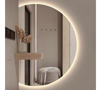 Dijateman 3 Colori Retroilluminato Senza Cornice Specchio da Bagno, Regolabile, Intelligente Anti Nebbia, Semicerchio Specchio Decorativo(Right semicircle,51 * 35inch)