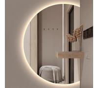 Dijateman 3 Colori Retroilluminato Senza Cornice Specchio da Bagno, Regolabile, Intelligente Anti Nebbia, Semicerchio Specchio Decorativo(Left semicircle,51 * 35inch)