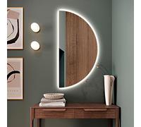 Dijateman Grande Mezza Luna Specchio da Bagno a LED, Senza Cornice Intelligente Retroilluminato Specchio Montato a Parete, Anti Nebbia, 3 Temperature di Colore(Right,16 * 32in)