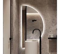 Dijateman Grande Mezza Luna Specchio da Bagno da Parete, Intelligente Anti Nebbia, Senza Cornice Retroilluminato Specchio Cosmetico con 3 Colori Dimmerabile(Right,16''x32'')