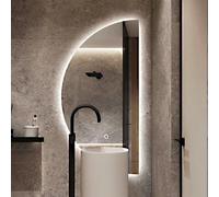 Dijateman Grande Mezza Luna Specchio da Bagno da Parete, Intelligente Anti Nebbia, Senza Cornice Retroilluminato Specchio Cosmetico con 3 Colori Dimmerabile(Left,24''x48'')