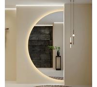 Dijateman Grande Mezza Luna Specchio Montato a Parete, 3 Colori Dimmerabile Illuminato Retroilluminato Specchio Decorativo, Anti Nebbia, Antideflagrante(Left semicircle,48in)