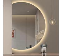 Dijateman Intelligente Anti Nebbia 3 Colori LED Specchio Vanity Bagno, Senza Cornice Semicerchio Specchio Decorativo Taglio Sinistro/destro(Left cut,90cm)