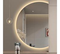 Dijateman Intelligente Anti Nebbia 3 Colori LED Specchio Vanity Bagno, Senza Cornice Semicerchio Specchio Decorativo Taglio Sinistro/destro(Right cut,90cm)