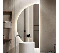 Dijateman Mezza Luna Intelligente Specchio da Bagno con Anti Nebbia, 3 Colori Dimmerabile Retroilluminato Specchio Decorativo, Irregolare Decorazioni Casa(Cut right,100cm)
