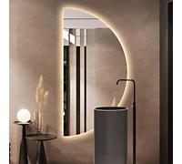 Dijateman Mezza Luna Regolabile Specchio da Bagno con Anti Nebbia, Retroilluminato, 3 Temperature di Colore, 80 100 120cm Grande Semicerchio Specchio a Figura Intera(Cut left,24x48inch)