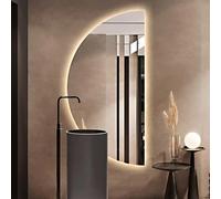 Dijateman Mezza Luna Regolabile Specchio da Bagno con Anti Nebbia, Retroilluminato, 3 Temperature di Colore, 80 100 120cm Grande Semicerchio Specchio a Figura Intera(Cut right,16x32inch)