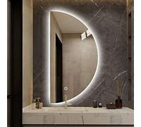 Dijateman Mezza Luna Retroilluminato Specchio per Bagno con Illuminazione, 3 Colori Dimmerabile Specchio Cosmetico, Intelligente Anti Nebbia, con Interruttore Tattile(Cut left,32in)