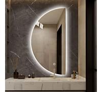 Dijateman Mezza Luna Retroilluminato Specchio per Bagno con Illuminazione, 3 Colori Dimmerabile Specchio Cosmetico, Intelligente Anti Nebbia, con Interruttore Tattile(Cut right,32in)