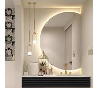 Dijateman Mezza Luna Specchio da Bagno a LED, 3 Colori di Luce Senza Cornice Specchio Decorativo con Interruttore Tattile, Grande Specchio Montato a Parete(Left semicircle,130cm)