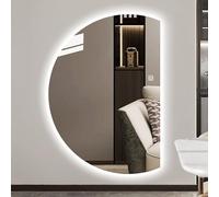 Dijateman Mezza Luna Specchio da Bagno da Parete con 3 Colori, Intelligente Dimmerabile Anti Nebbia Specchio Cosmetico, Grande Senza Cornice Decorazioni Casa(Left semicircle,51in)