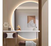 Dijateman Moderno 3 Colori Intelligente Specchio Cosmetico, Semicerchio Specchio da Bagno da Parete con LED Luce Illuminata Dimmerabile, Sinistra/Destra Universale(Cut right,47x32in)
