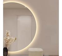 Dijateman Moderno Semicerchio Specchio Montato a Parete con Retroilluminato, 3 Colori Senza Cornice Illuminazione Specchio da Bagno, Anti Nebbia(Right semicircle,43x28in)