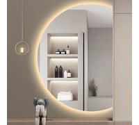 Dijateman Moderno Senza Cornice Intelligente Specchio da Parete, 3 Colori Dimmerabile Specchio Cosmetico, Retroilluminato, Anti Nebbia, Taglio Sinistro/destro(Right cut,90x60cm)