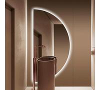 Dijateman Moderno Senza Cornice Irregolare Specchio a Figura Intera, Grande Mezza Luna Specchio da Bagno a LED, Intelligente Anti Nebbia, 3 Colori Dimmerabile(Right semicircle,32in/80cm)