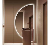 Dijateman Moderno Senza Cornice Irregolare Specchio a Figura Intera, Grande Mezza Luna Specchio da Bagno a LED, Intelligente Anti Nebbia, 3 Colori Dimmerabile(Left semicircle,48in/120cm)