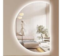 Dijateman Moderno Senza Cornice Specchio Montato a Parete, 3 Colori Dimmerabile Semicerchio Specchio Decorativo, Anti Nebbia, Retroilluminato, per Decorazioni Casa(Cut right,90cm)