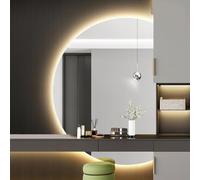 Dijateman Moderno Senza Cornice Specchio Montato a Parete con 3 Colori Dimmerabile, Semicerchio Intelligente Anti Nebbia Specchio da Trucco, Retroilluminato(Left semicircle,120x80cm)