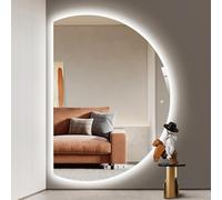 Dijateman Regolabile Specchio da Bagno da Parete con Retroilluminato, 120/130cm Mezza Luna Figura Intera Specchio Decorativo, Intelligente Anti Nebbia(Left cut,47 * 32in)