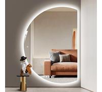 Dijateman Regolabile Specchio da Bagno da Parete con Retroilluminato, 120/130cm Mezza Luna Figura Intera Specchio Decorativo, Intelligente Anti Nebbia(Right cut,51 * 35in)