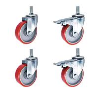 Dijateman Ruote Girevoli con Perno Filettato M14 M16 M20, 75/100/125mm Pesanti PU Filettato Rotelle, AntiGraffio Ruota Industriali con Freno Set di 4(3inch,M16*30)