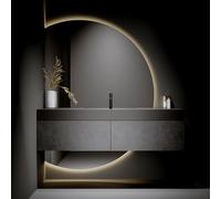 Dijateman Semicerchio 3 Colori di Luce Intelligente Retroilluminato Specchio Decorativo, Anti Nebbia Specchio da Bagno da Parete con Interruttore Tattile(Cut left,110cm)