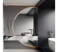 Dijateman Semicerchio Specchio Cosmetico con 3 Colori di Luce, Grande Mezza Luna Senza Cornice Specchio Montato a Parete, Anti Nebbia, Retroilluminato(Cut right,110cm)