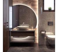 Dijateman Semicerchio Specchio Cosmetico con 3 Colori di Luce, Grande Mezza Luna Senza Cornice Specchio Montato a Parete, Anti Nebbia, Retroilluminato(Cut left,110cm)