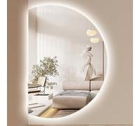 Dijateman Semicerchio Specchio da Bagno da Parete con Illuminazione, Senza Cornice Anti Nebbia Specchio a Figura Intera, 3 Colori di Luce, Taglio Sinistro/destro(Cut left,51x35inch)