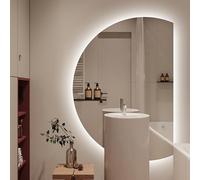 Dijateman Specchio da Bagno a LED da Parete a semicerchio con Luce a 3 Colori, Specchio Decorativo Senza Cornice con Taglio Sinistro/destro, Anti Nebbia(Right cut,110cm)