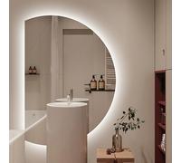 Dijateman Specchio LED a 3 colori a mezza luna, semicerchio 110/120cm grande specchio decorativo montato a parete, Intelligente Anti Nebbia Specchio(Left cut,47 * 32inch)