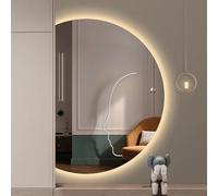 Dijateman Specchio semicerchio con LED, Grande Specchio Cosmetico Retroilluminato Anti Nebbia, Taglio Sinistro/destro, 3 Colori Dimmerabile, per Decorazioni Casa(Left cut,39in/100cm)