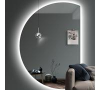 Dijateman Specchio Semicircolare con Luce LED, 100/120cm senza Cornice Specchio da Parete con Luci Dimmerabile, luce in 3 colori, Sinistra/Destra Universale(Left semicircle,51''*35'')