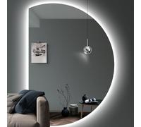 Dijateman Specchio Semicircolare con Luce LED, 100/120cm senza Cornice Specchio da Parete con Luci Dimmerabile, luce in 3 colori, Sinistra/Destra Universale(Right semicircle,35''*24'')