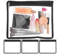 DIKACA 4 Pezzi Trasparenti con Zip in PVC Nero Organizer per Trucco Articoli da Viaggio e Accessori da Ufficio Sacchetti Multiuso per Cosmetici e Cancelleria