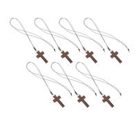 DIKACA 7 Pezzi Collana Ciondolo a Croce in Legno Grezzo Regolabile da Uomo e Donna, Ciondolo Religioso Artigianale in Legno Naturale, Corda per Collana Unisex, Set, Gioiello Minimalista