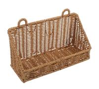 DIKACA Cestino Portaoggetti da Parete Intrecciato in Rattan Plastico, Organizer Sospeso senza Foratura, Mensola Bagno Salvaspazio per Accessori da Toeletta, Colore Caffè Chiaro, 1 Pezzo