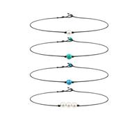 DIKACA Collana Girocollo Cordino in Pelle e Perla Singola Annodata a Mano, Set da 4 Pezzi in Vari Colori, Gioielli Femminili Eleganti per Donne e Ragazze, Adatta per Feste e Viaggi